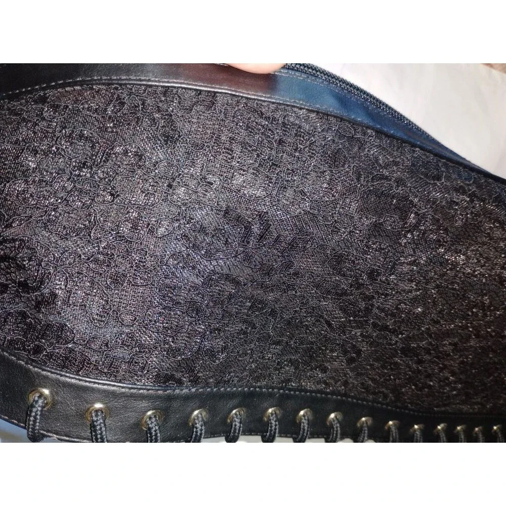 Pleasers Delight Black Lace Panel Platform Thigh High Boots 6